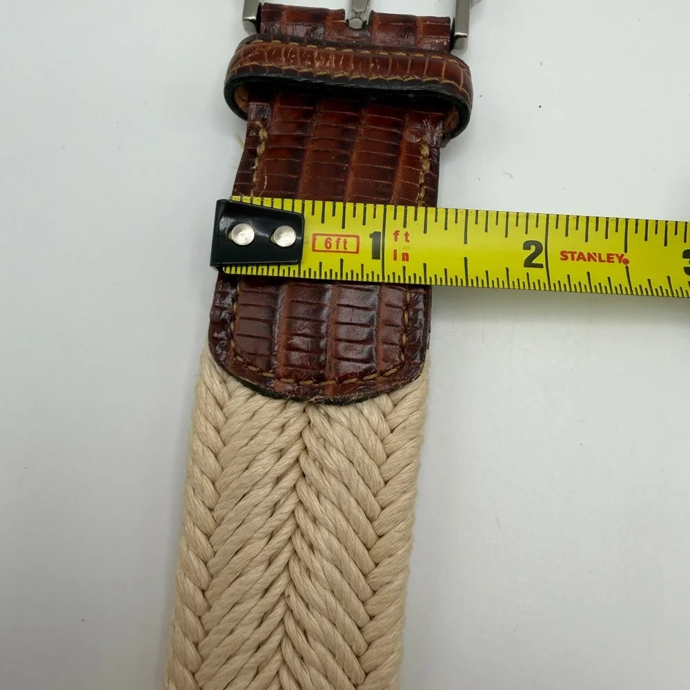 Trafalgar Mens Woven Cotton Rope Belt Lizard Embossed Leather Trim 38 Brown‎ USA